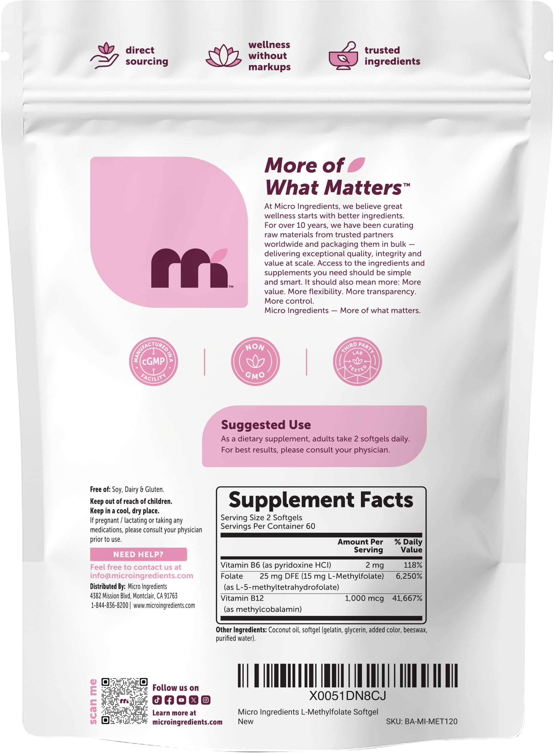 Micro Ingredients L Methylfolate 15mg, 120 Softgels — Amazon image 6