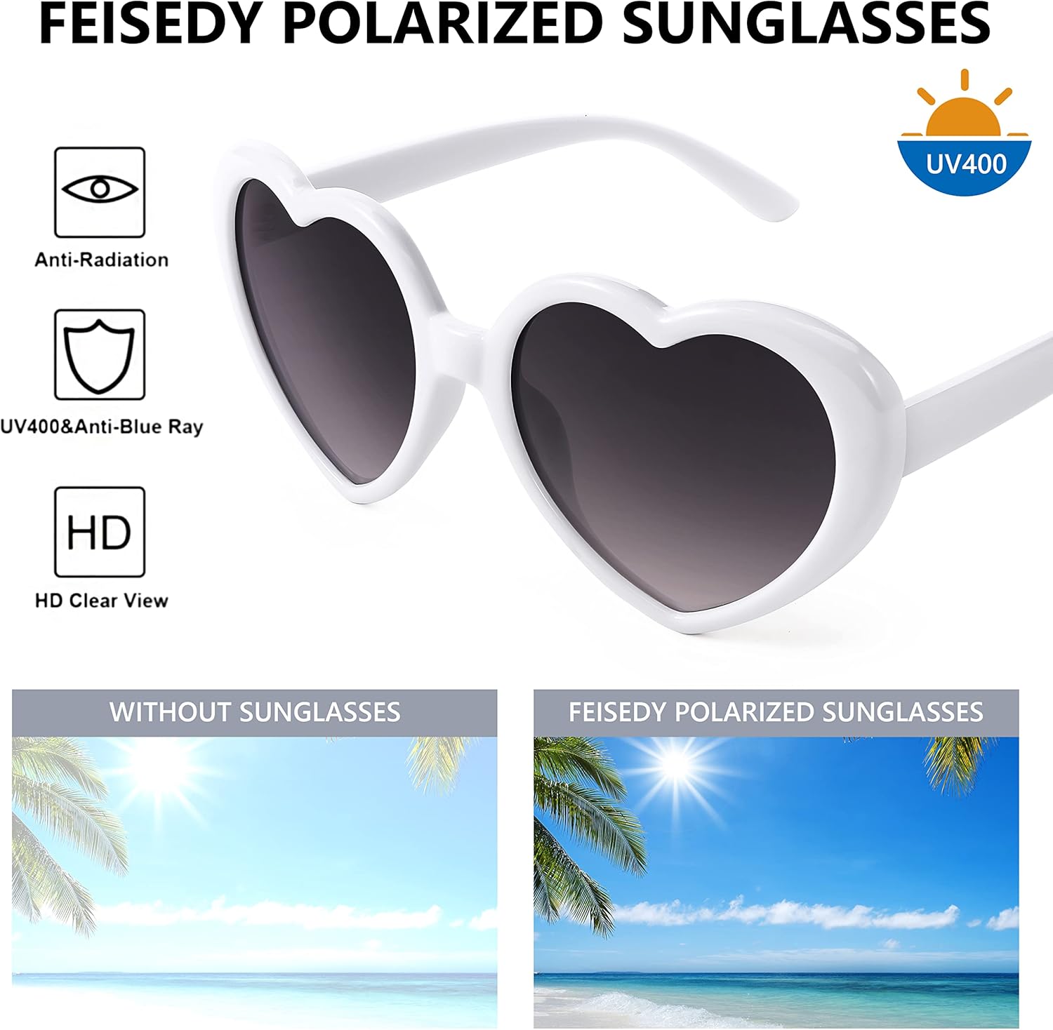 FEISEDY Polarized Heart Shaped Sunglasses Oversized Vintage Fashion Love Eyeglasses for Women UV400 B2337 - Image 3