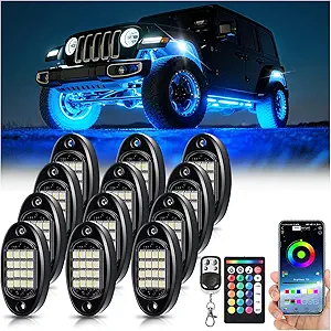 12 Pods RGBW LED Rock Lights for Trucks UTV Golf Cart ATV SUV Pickup Offroad RV, Waterproof Multicolor Underglow Kit for Car with APP/RF Remote Control Sync Music Neon Accent Underbody Light 12V