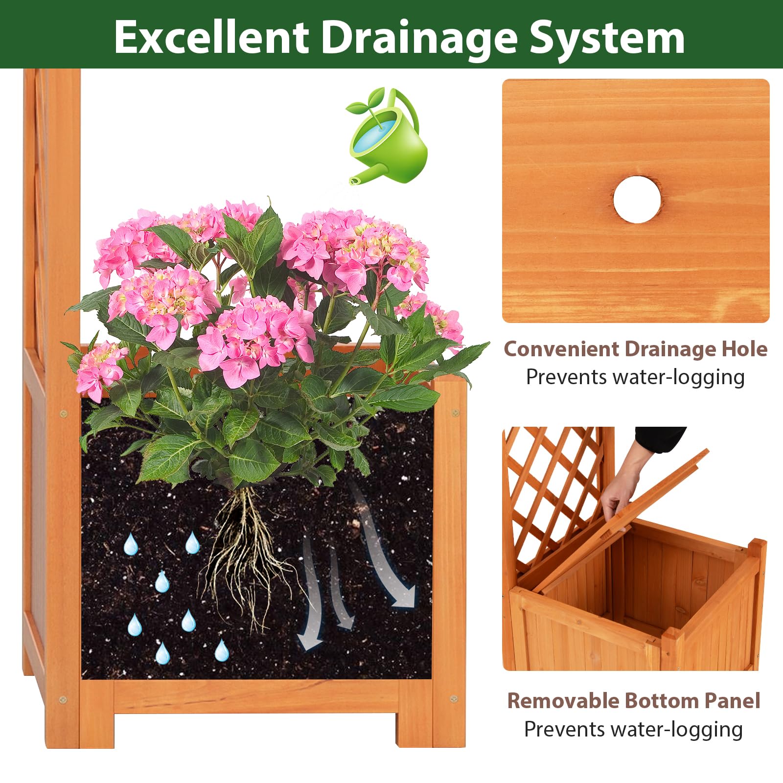 HOMASIS Arche Jardin Extérieur en Bois, Pergola Extérieur avec Jardinère, Treilli pour Plantes Grimpantes Fleurs, Légumes, Décoration de Patio Arrière-Cour (Jaune)