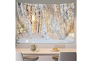 Snowy Mountain Pine and Fir Forest Nature Tapestry for Christmas Winter Decor