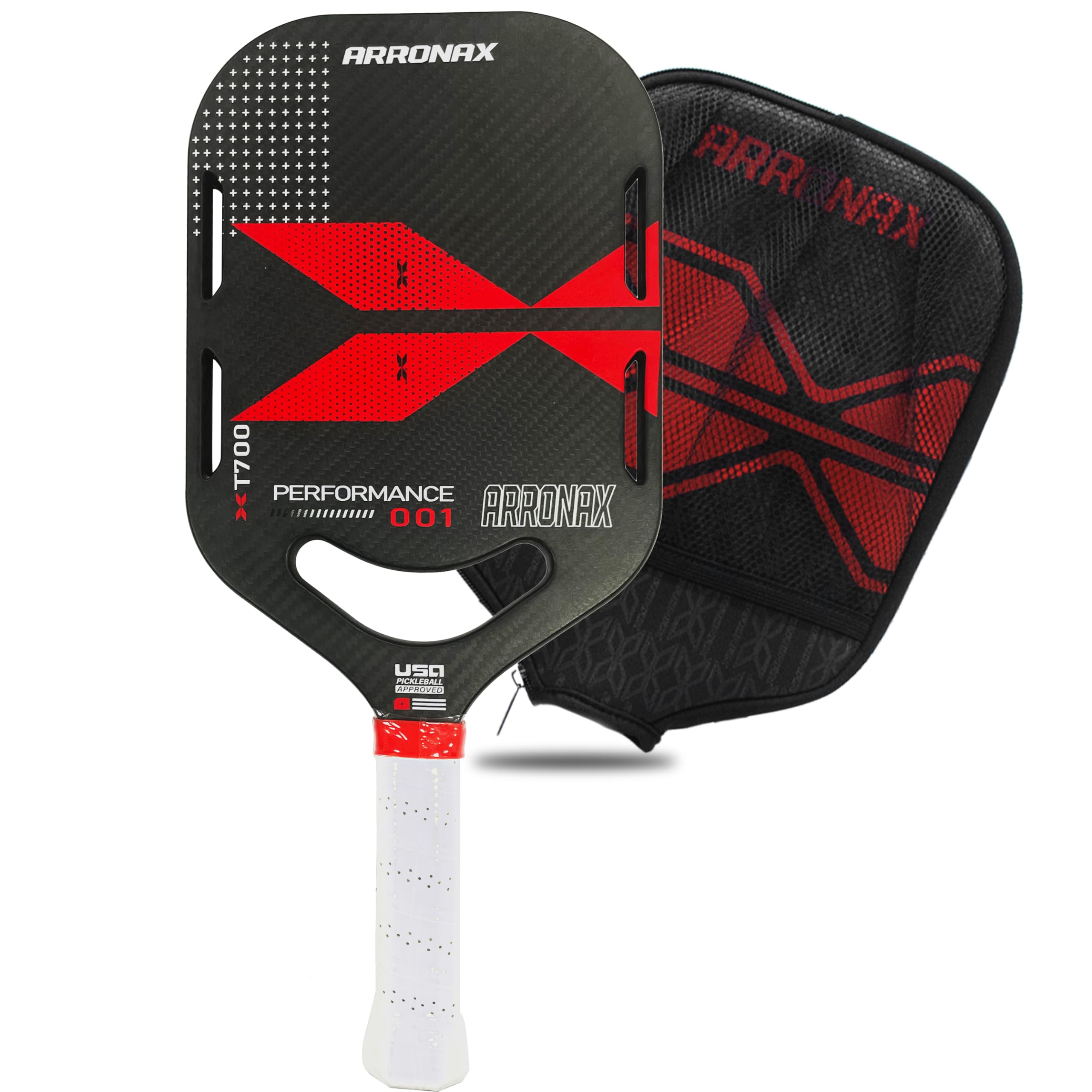 Pickleball Paddles Carbon Fibe -T700 Thermoformed Pickle Ball Paddle - 3k Raw Carbon Pickleball Paddle - USAPA Approved Polypropylene Honeycomb Core Paddles with Cushion Comfort Grip (Red Black)