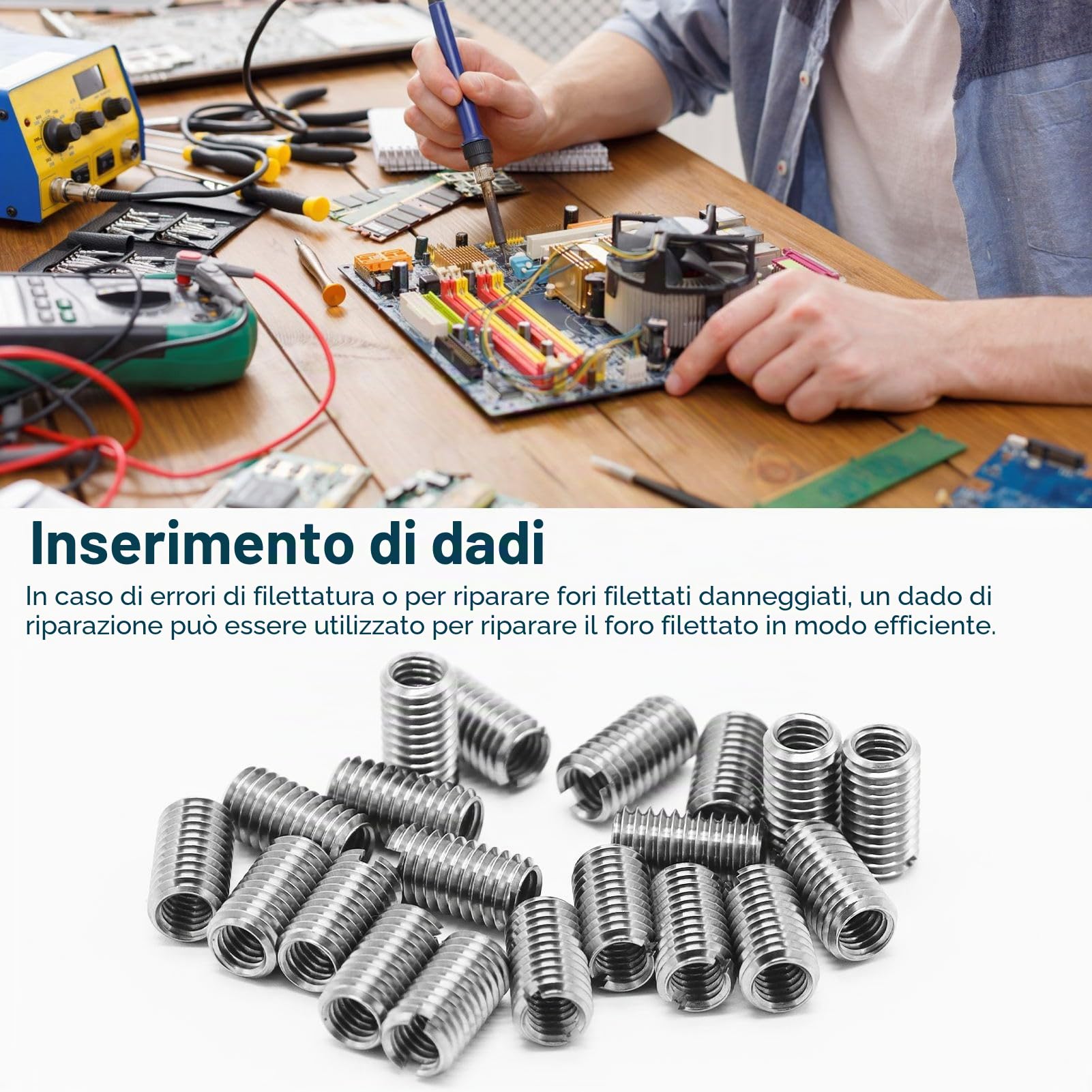 20 pezzi inserti filettati M8 a M6, inserto di riparazione filettato autofilettante, strumento di riparazione per inserti filettati a scanalatura in acciaio inossidabile, filettatura interna metrica