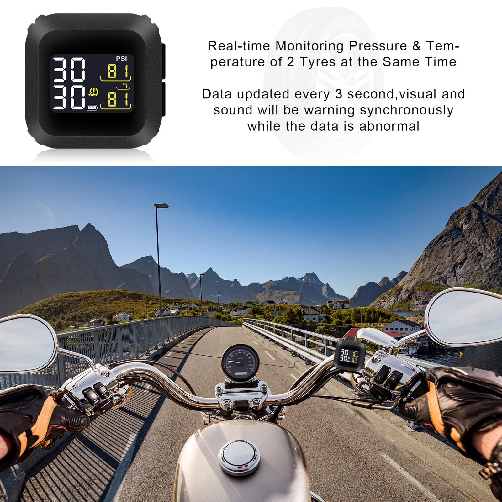 contrôle la Pression des pneus Moto, écran LCD en Temps réel, Pression des