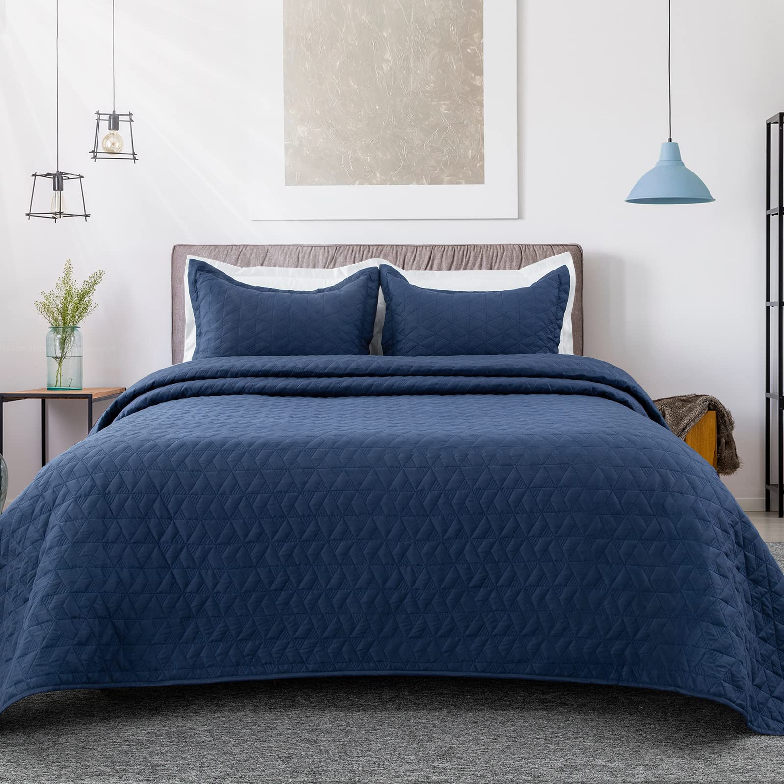 Lucian Navy Quilt Set Full/Queen Size 