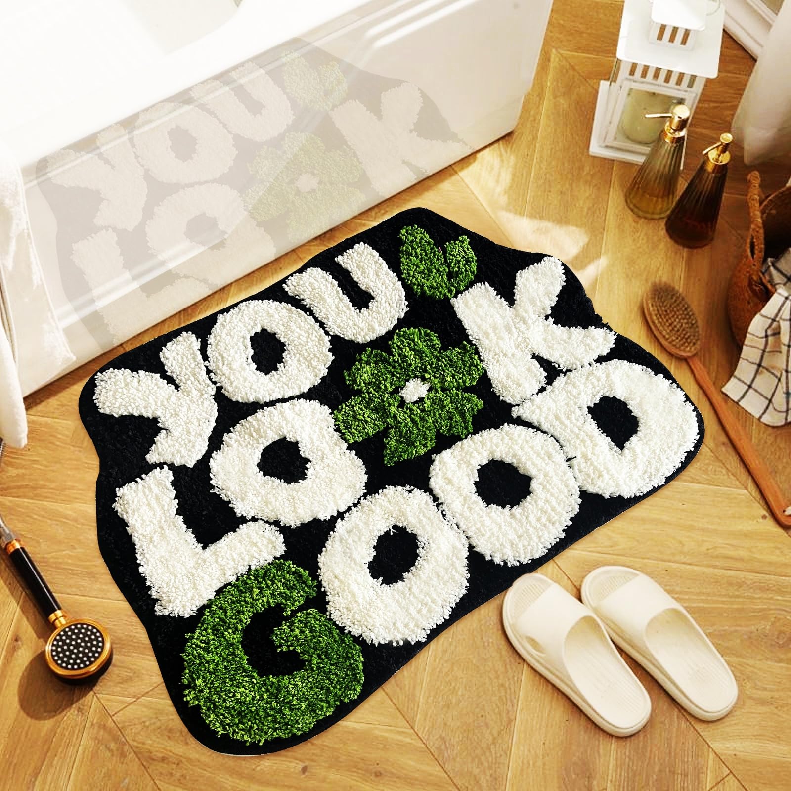 TWWDE AUG You Look Good Bath Rug, Fun Bathroom Rug,Black Bathroom Rugs Cool Rugs for Bedroom Non Slip Microfiber Plush Cool Mat for Bedroom Washable