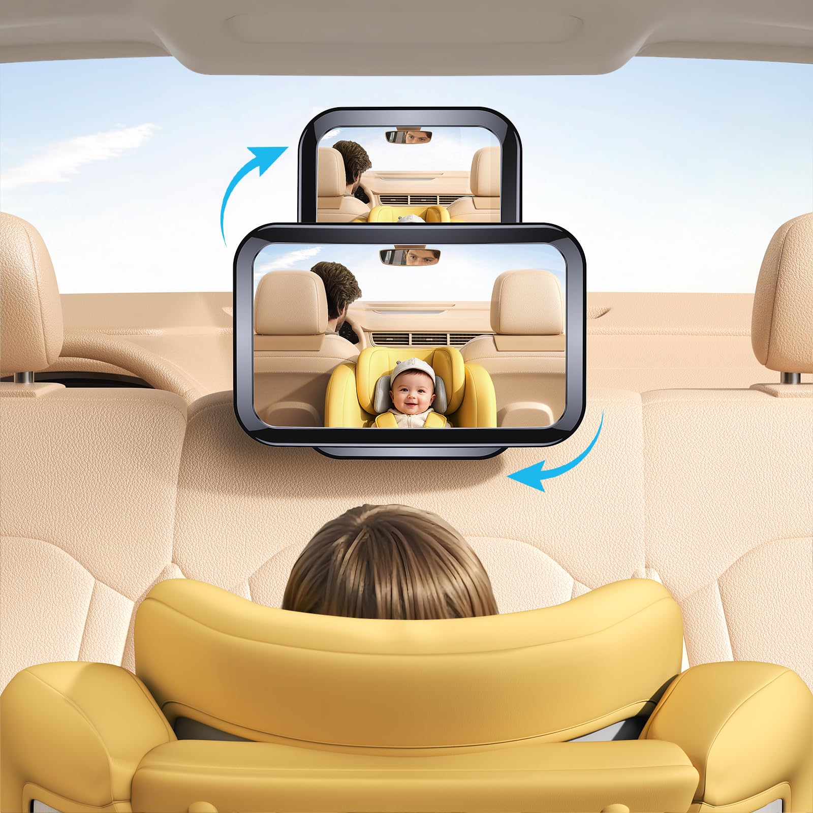 Espejo Bebé Coche, Espejo Coche Bebe Asiento Trasero, Visión Nítida Y Clara, 360° Rotación,Vidrio Acrílico Irrompible, Bebé Para Asientos Traseros Para Bebés Infantiles
