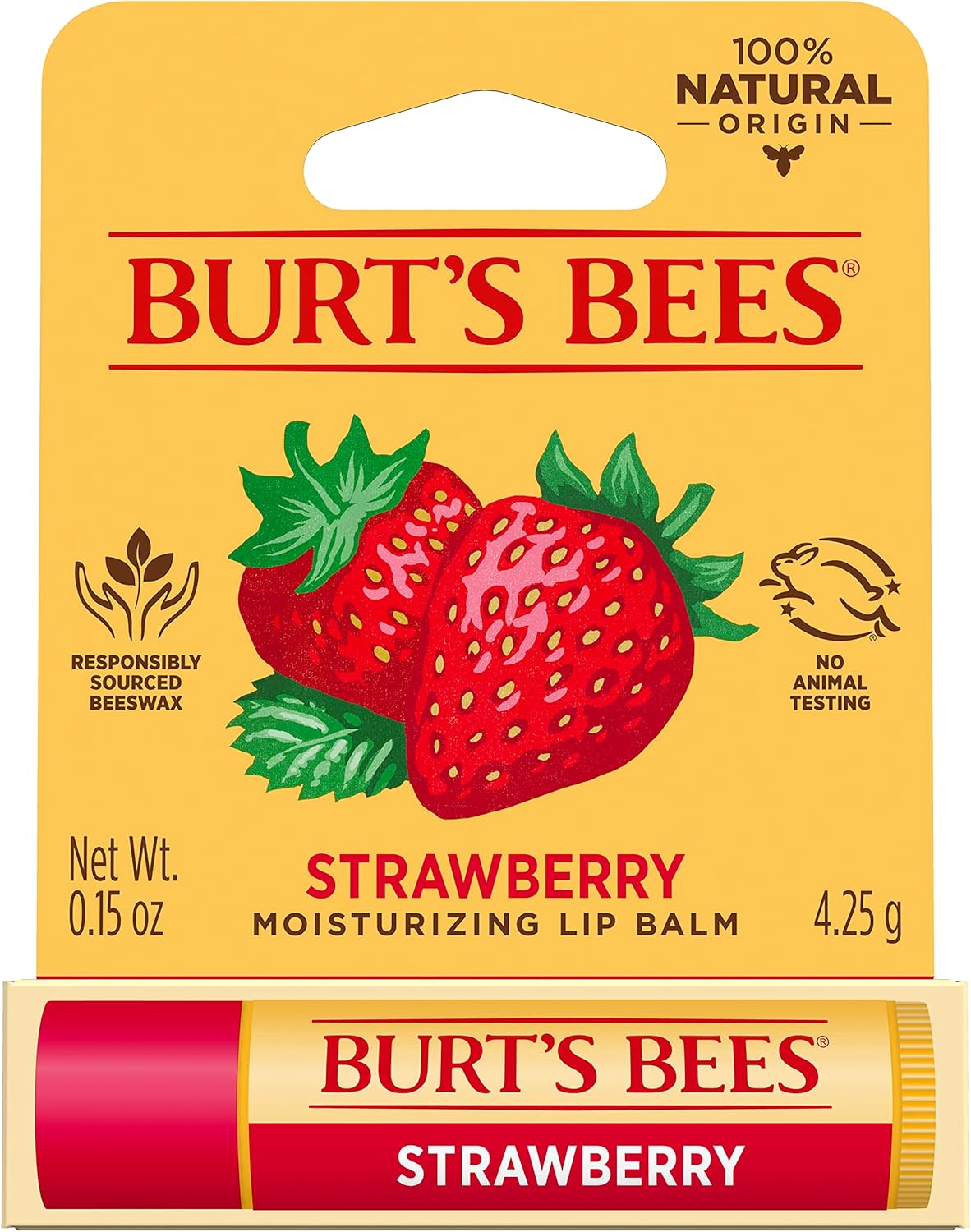 Burt's Bees 100 Natural Origin Moisturising Lip Balm, Strawberry with