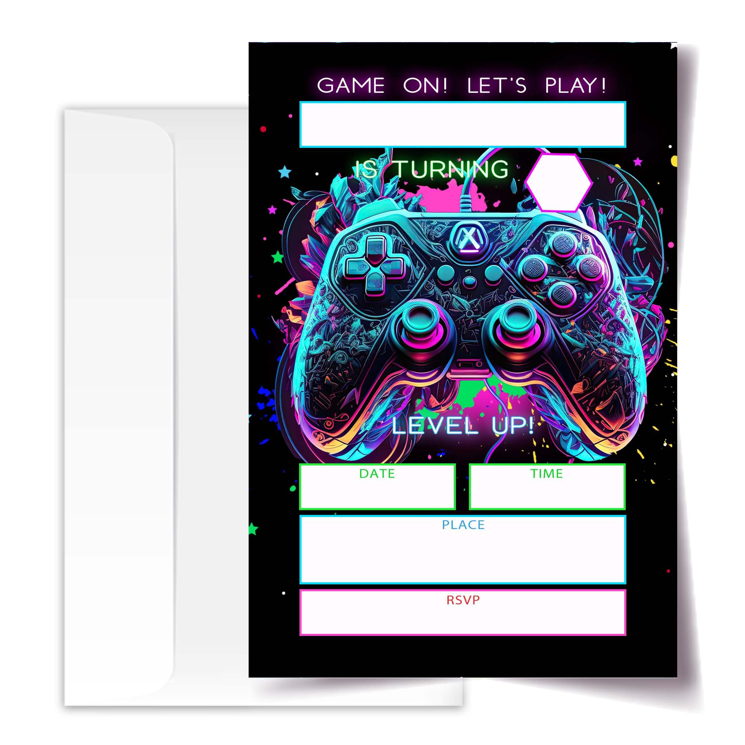 ANYEMW 4x6 Gamer Birthday Invitations, Video Game Birthday Party, Gaming Party Decorations, Birthday Party Invitations for Boys, Girls, Kids Birthday