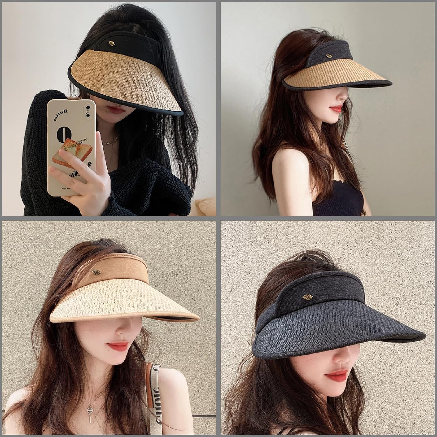MULIMU 3 Pcs Sun Visor Hat for Women Summer UV Protection UPF 50+ Wide Brim Ponytail Beach Cap Korean Style Golf Cap Sun Visors Black - Image 6