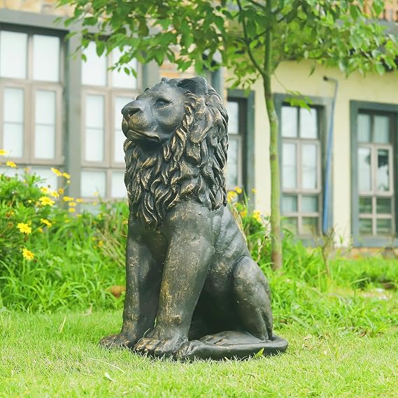 GENUINQ 23 H Guardian Lion Statue Sculpture Home Garden Decor Bronze