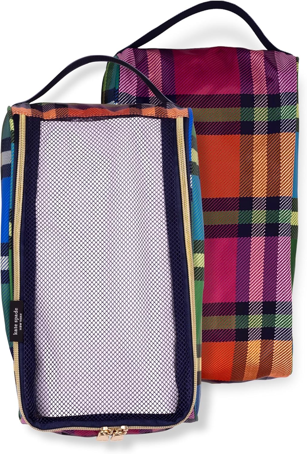 Kate Spade New York Set of 3 Packing Cubes for Suitcase, Travel Organizers Small, Medium, Large with Handles, Grand Plaid Duo - Image 4