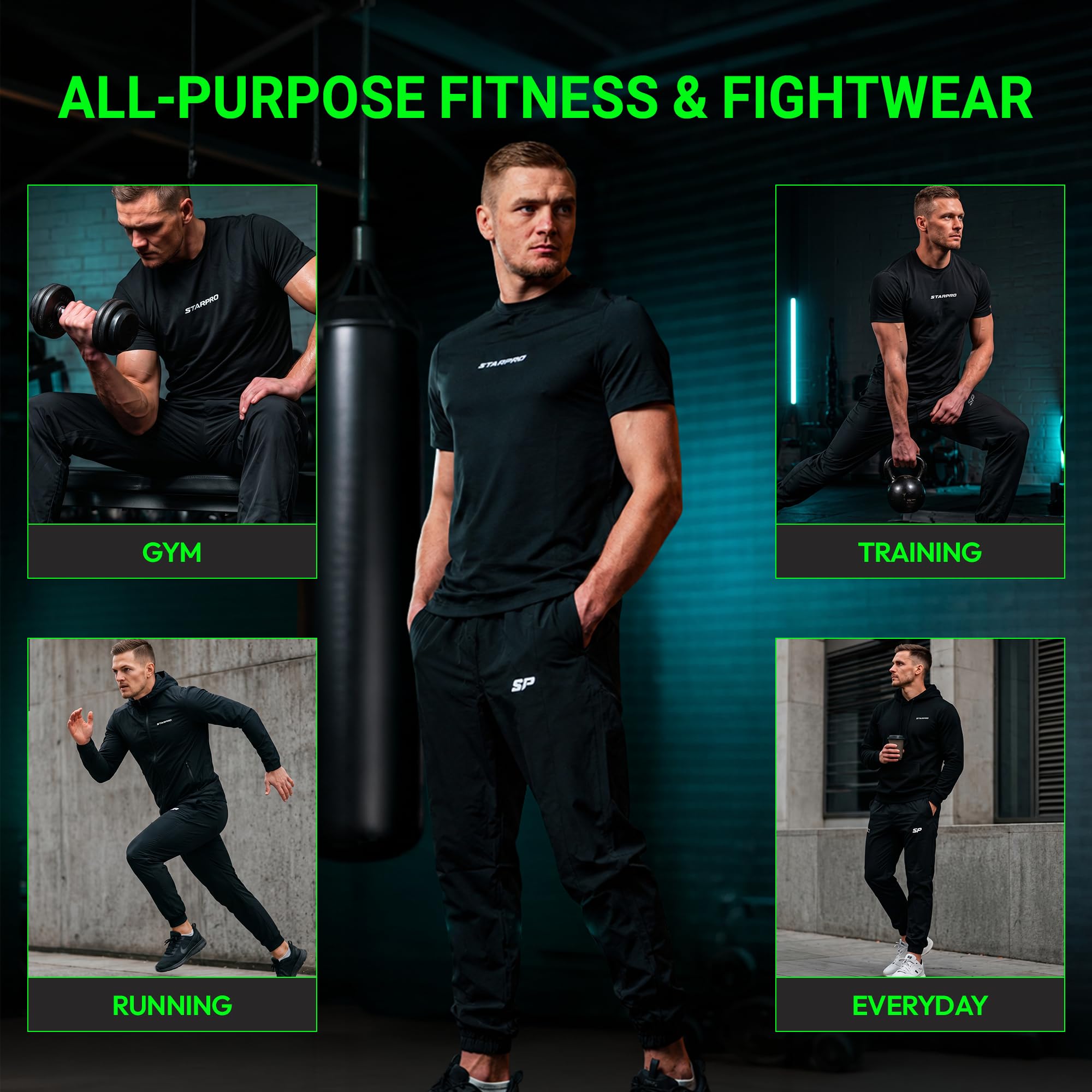 Starpro Jogginghose Herren Damen - Dehnbare Nylon und Spandex-Reißverschlusstaschen - Training Laufhose Sportbekleidung - Größen S bis XXL