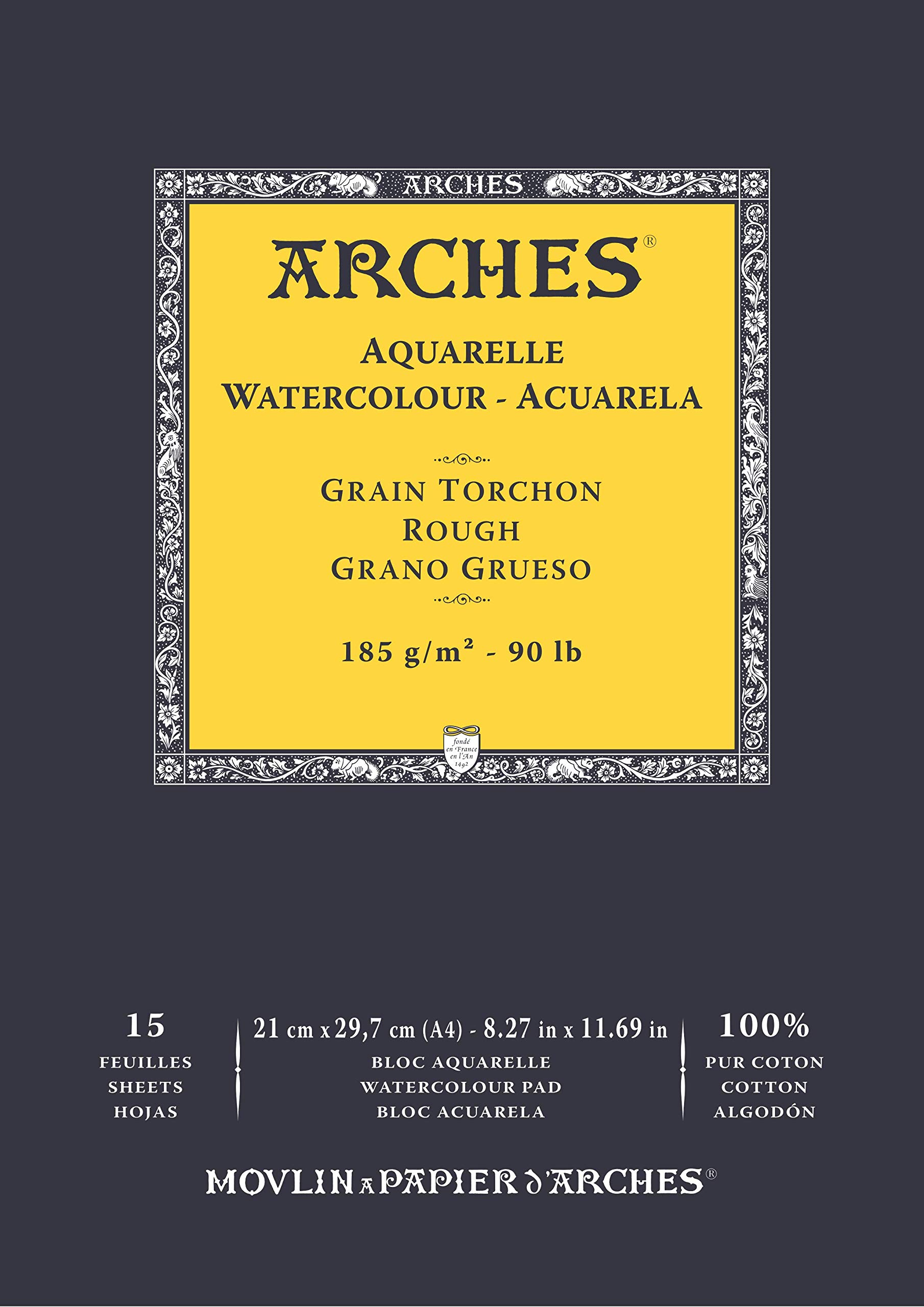 Bloc Aquarelle Arches 21x29,7 Cm - 15 Feuilles 100% Coton Fin 185g Blanc Naturel - Grain Fin
