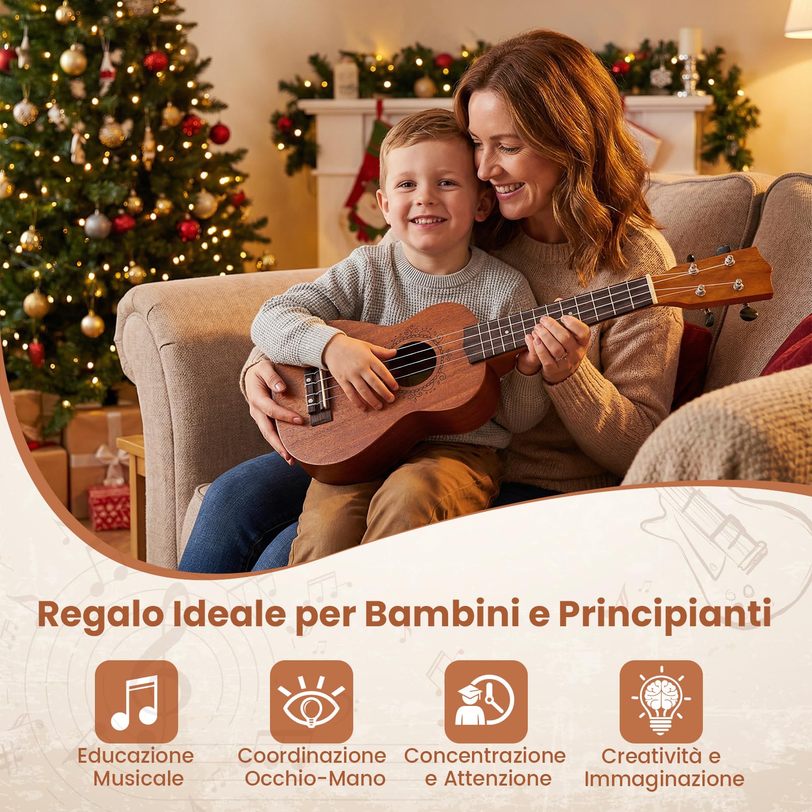 COSTWAY Ukulele per Adulti Principianti, Set Ukulele Soprano in Legno di Mogano con Borsa, Plettri, Cinghia Regolabile e Corde di Nylon Extra, Kit Starter per Bambini