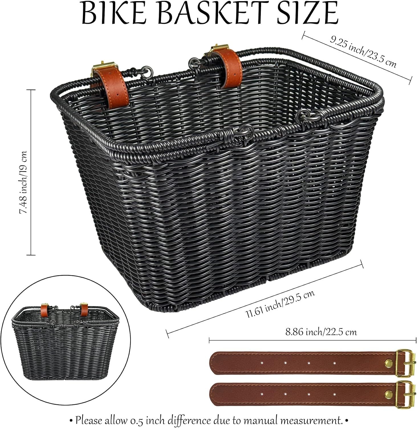 Bike Basket Front - Bike Basket for Adult with Iron Frame, Adjustable Straps & Multi-Purpose Use for Bike Handlebar