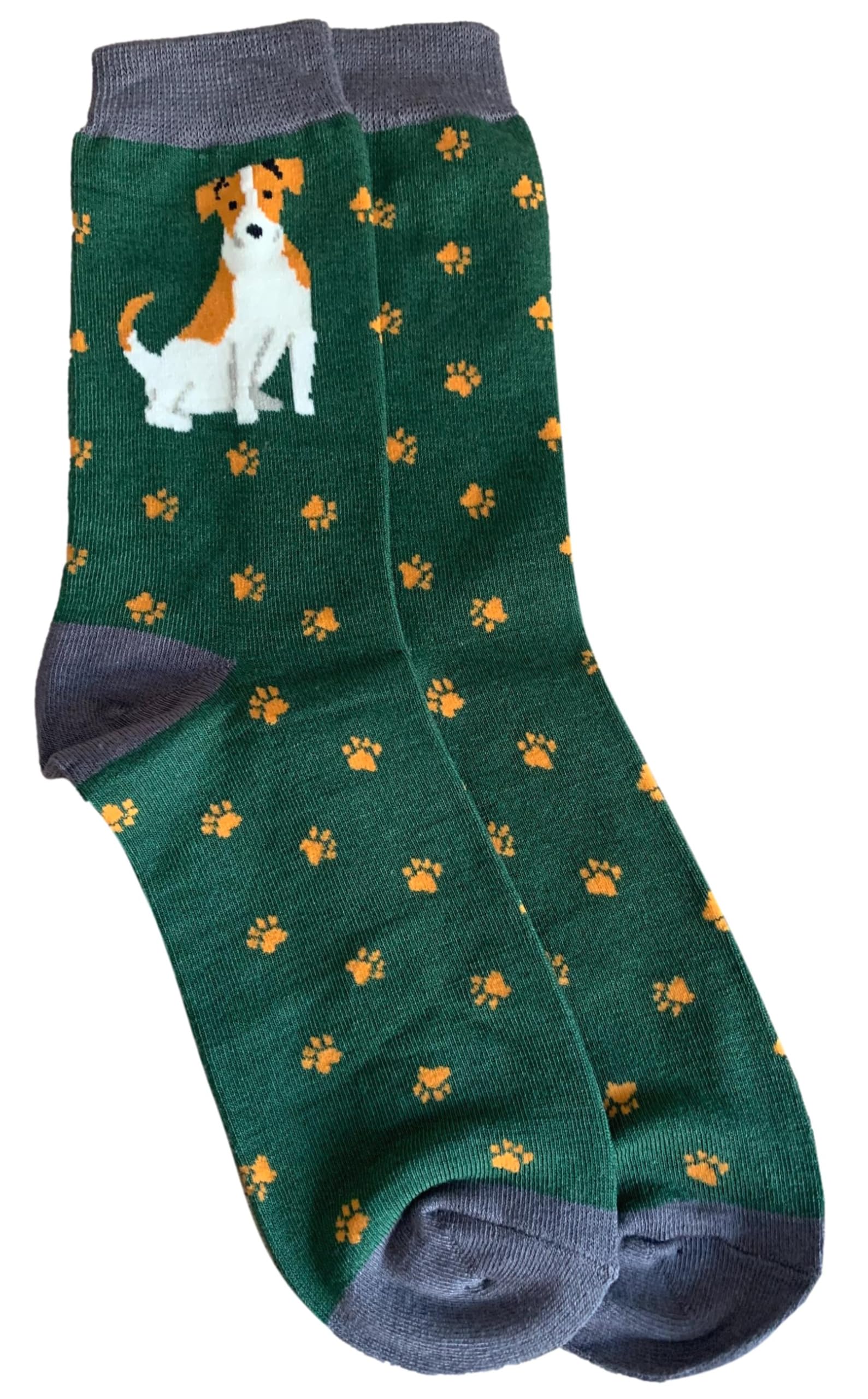Purple Possum Men's Green Purple Possum® Socks Novelty Jack Russell Dogs Fun Bamboo Cotton Blend In Dog Paw Print Shoe Size 7-11