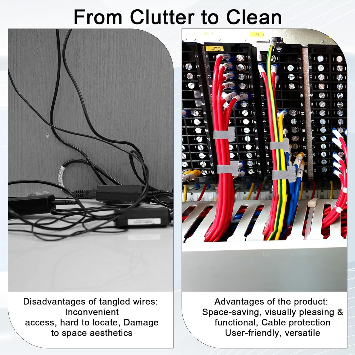 60 Pcs Hook and Loop Cable Ties, 3 Colors Strong Self-Adhesive Cables Ties Cord Organizers Under Desk Cable Management Hook and Loop Straps for Home or Office Use