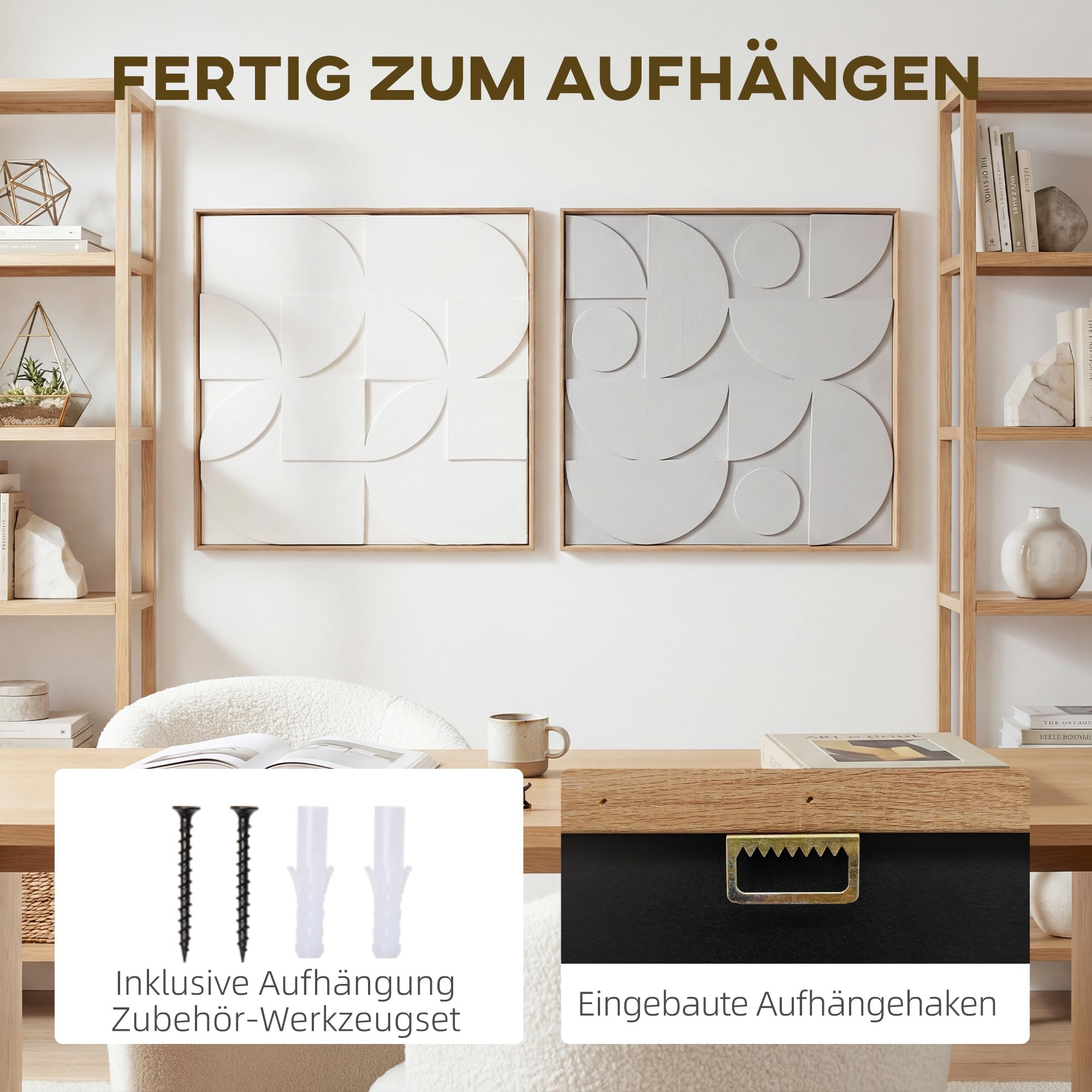 HOMCOM Wanddeko 3D 2er Set 80 cm Geometrisch Wanddekoration Modern Weiß | Wand Deko, Wohnzimmer, Schlafzimmer, Flur