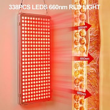 Red Light Device with 338 LEDs, Deep Red 660nm Red Light Device for Body Face - Red Light Panel Support for Home Use