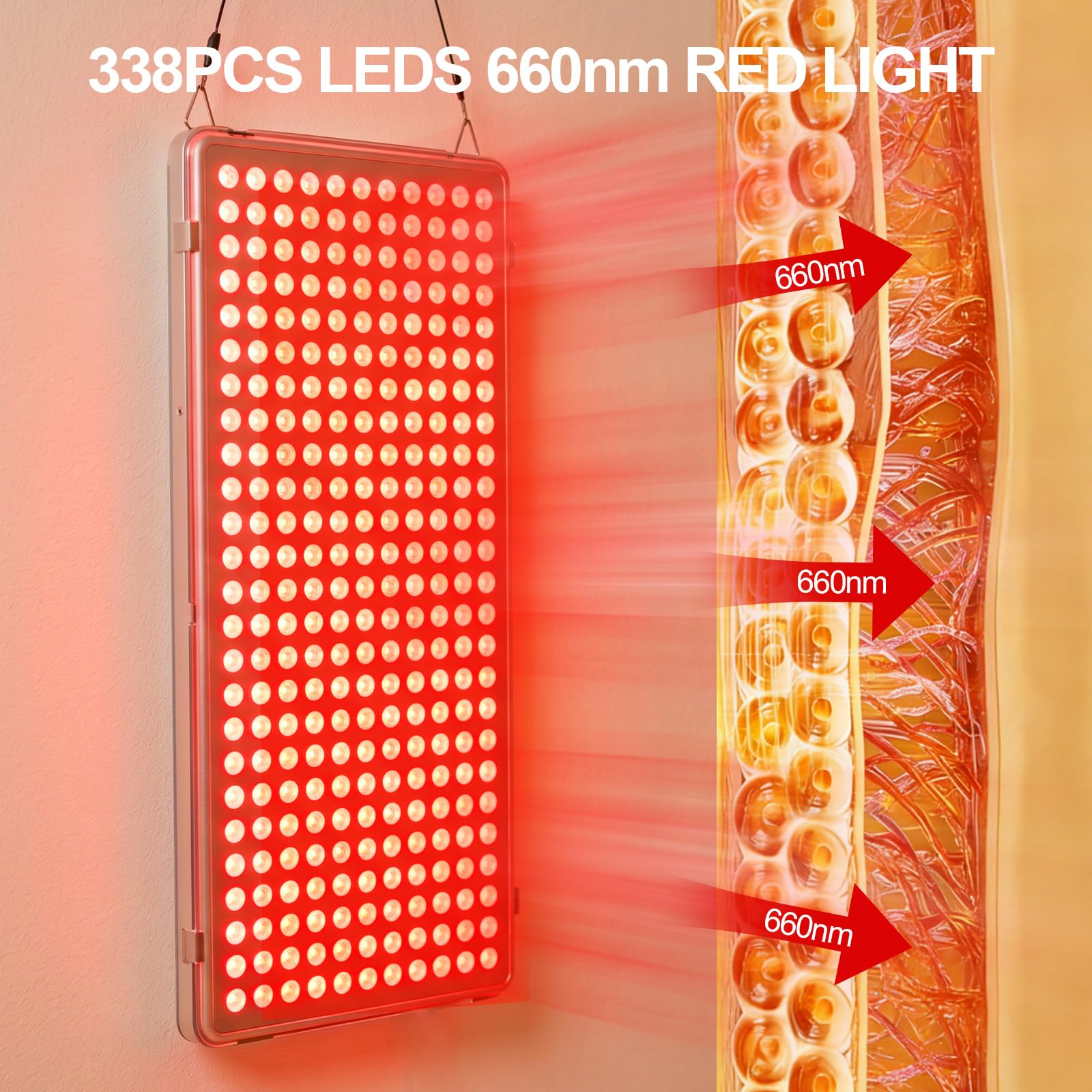 Terapia de luz roja 338 LED rojo profundo 660 nm dispositivo de terapia de luz roja para cuerpo y cara para aliviar el dolor, salud de la piel, antienvejecimiento