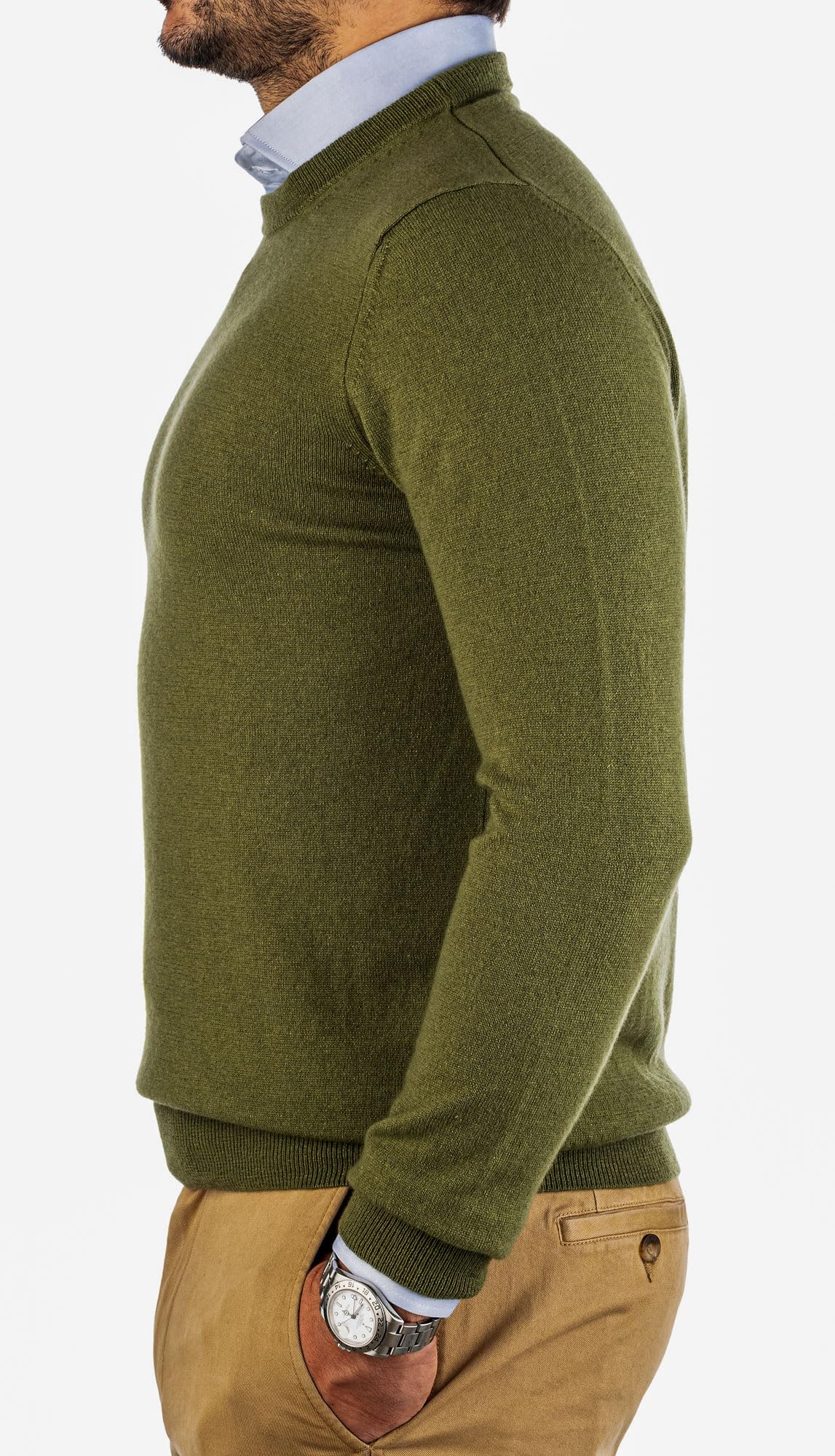 Suéter de Cuello Redondo para Hombre, Jersey de Invierno de Manga Larga, Cálido, Compuesto por 5% Cachemira, 25% Lana, 30% Viscosa y 40% Poliamida
