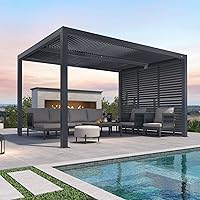 Vista 23 de PURPLE LEAF 94AS - Pérgola pequeña de aluminio compacto de 10 x 12 pies con techo rígido con listones ajustables para patio, cubierta de terraza
