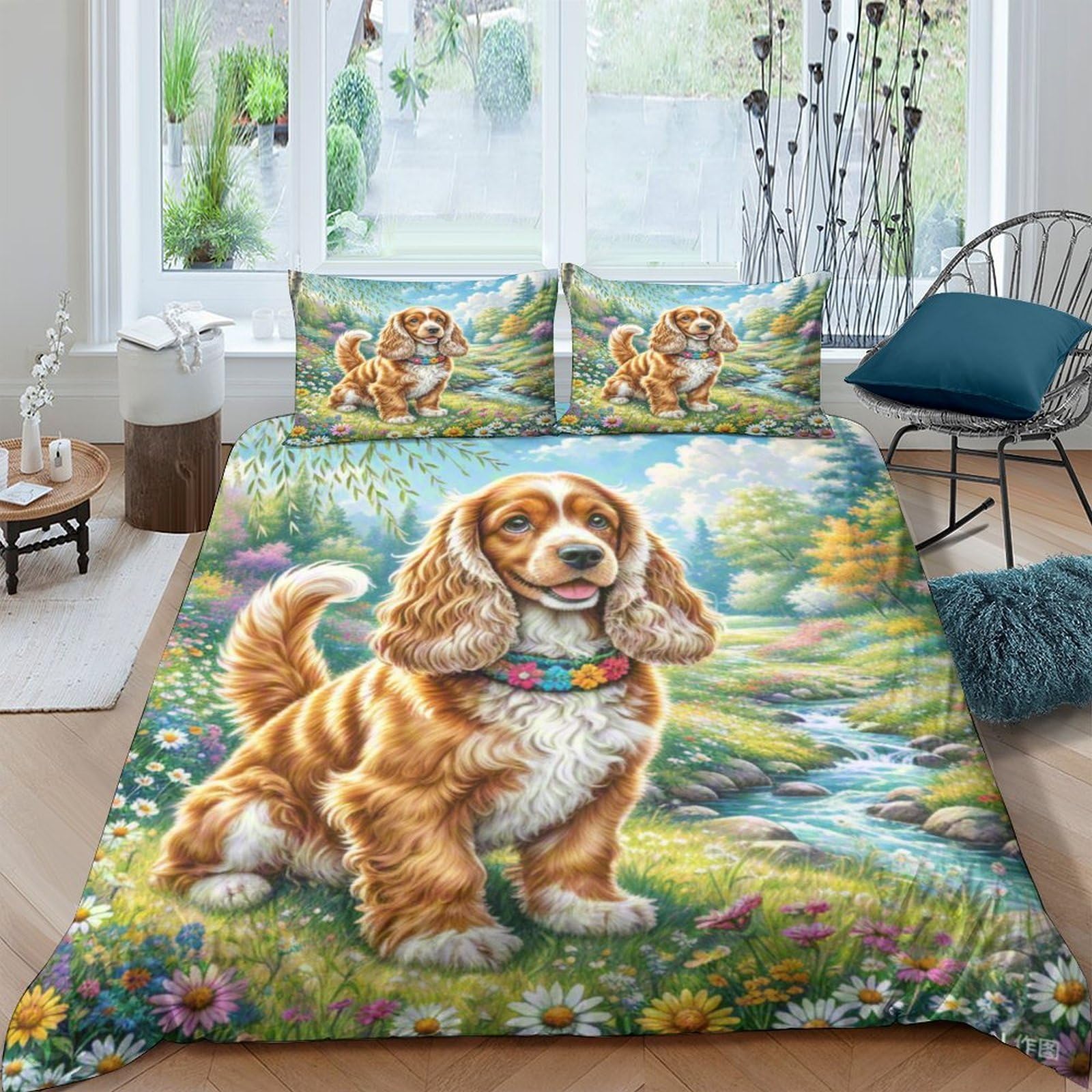 Housse de couette Cocker américain 200x200 en microfibre pour lit double