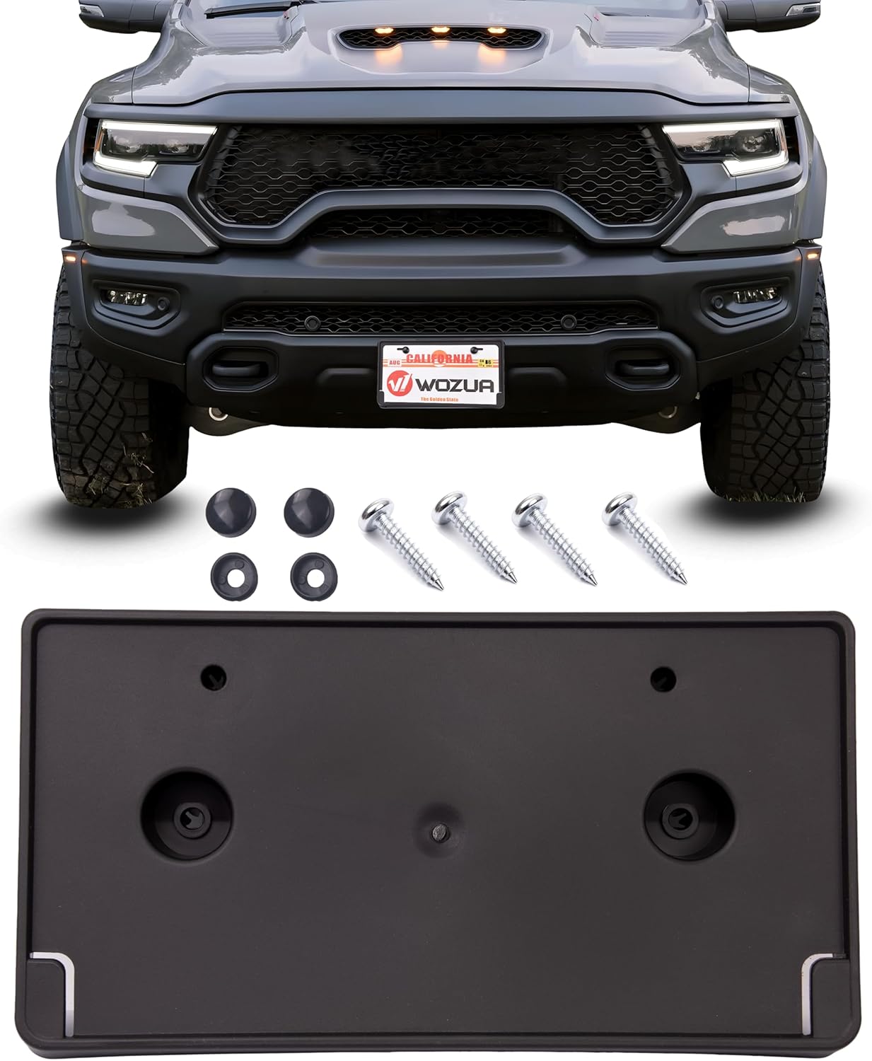 Front Bumper License Plate Brackets Holder Mounting Fits 2013-2018 Ram 1500,2019-2024 1500 Classic,(Only Steel Bumper),for CH1068127 68141643AA,(May not fit Your Model. See Pic 2 for Details)