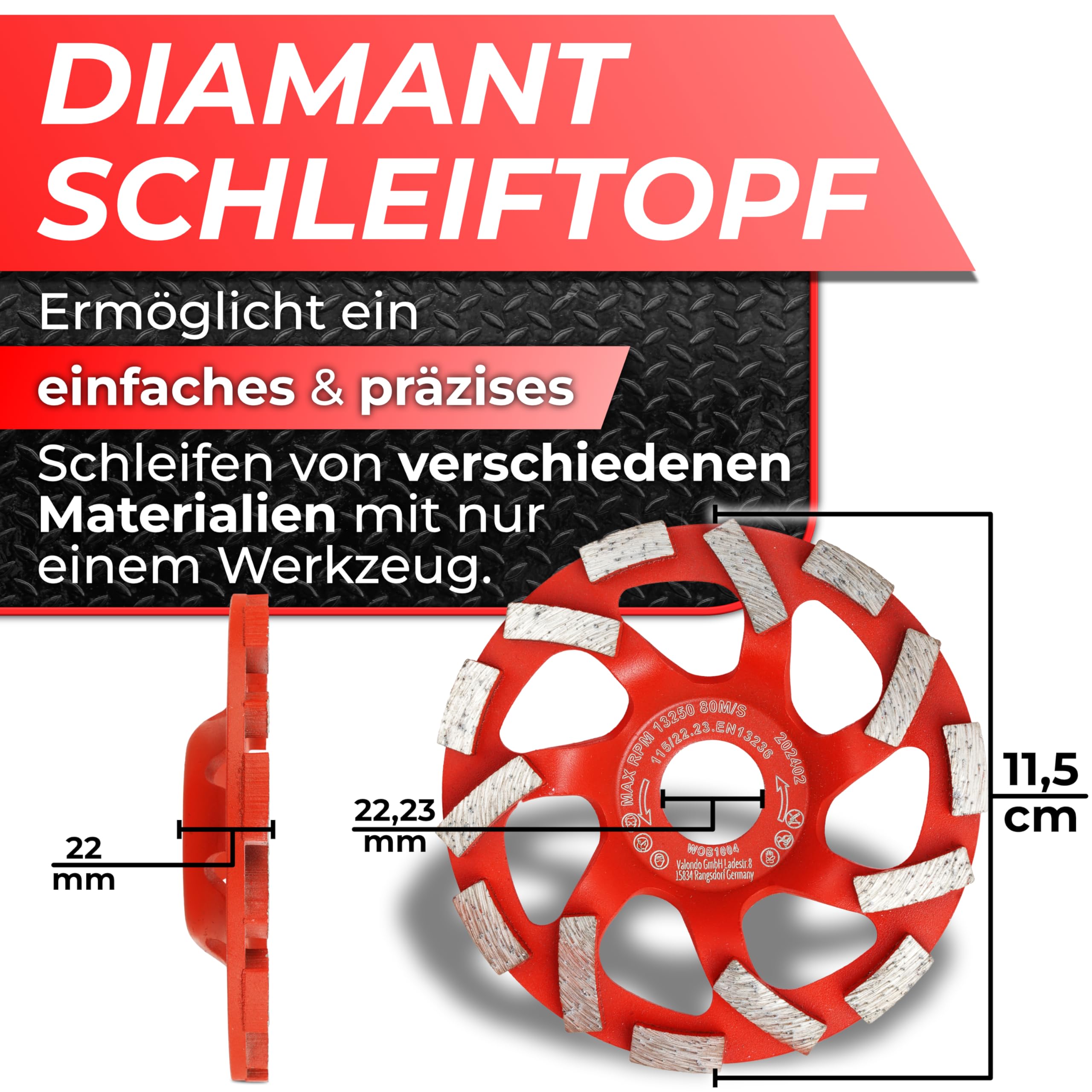 CruSio Beton Slijpschijf, Diamant Slijpschijf 3Pc 56Mm 180/360 Grit