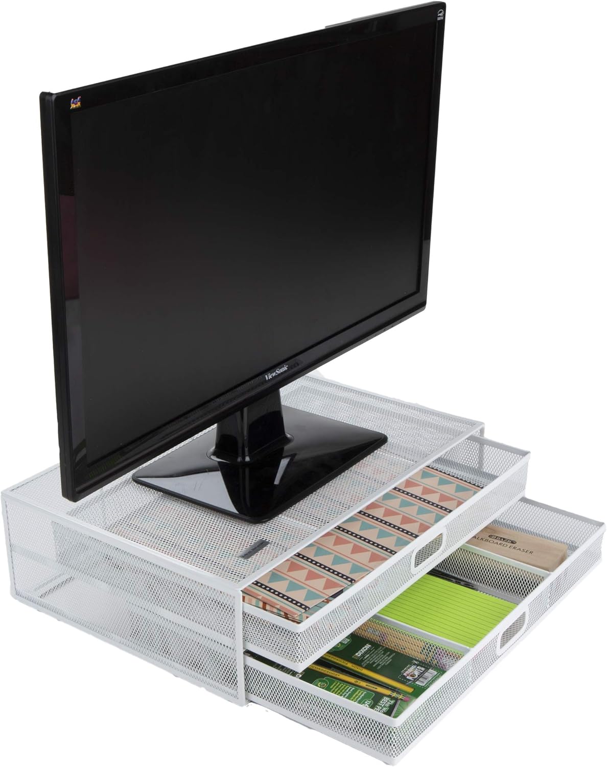Gеt Dіѕсоunt оƒƒеr Mind Reader 2TDMESHY-WHT Metal Monitor Stand Riser with 2 Drawers, Desk Organizer, Holds PC, Laptop, Notebook, Printer and More, White