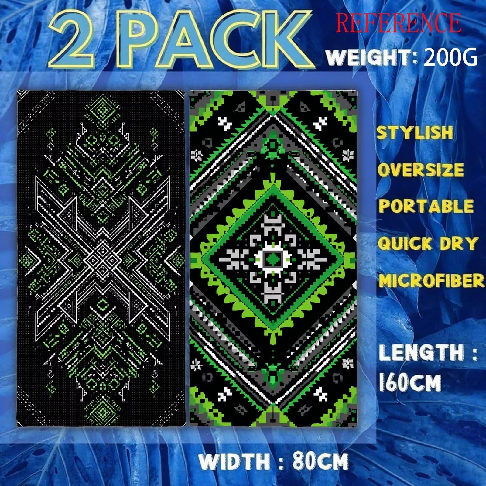 Ręcznik plażowy, geometryczny ręcznik z mikrofibry, czarny, duży 200 x 100 cm, ręcznik do sauny, 2 sztuki, koc plażowy, bez piasku, super chłonny ręcznik sportowy, ręcznik do pływania, na plażę