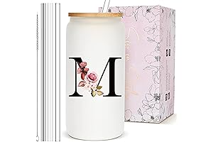 Personalized Monogrammed Frosted Glass Tumbler with Straw and Lid