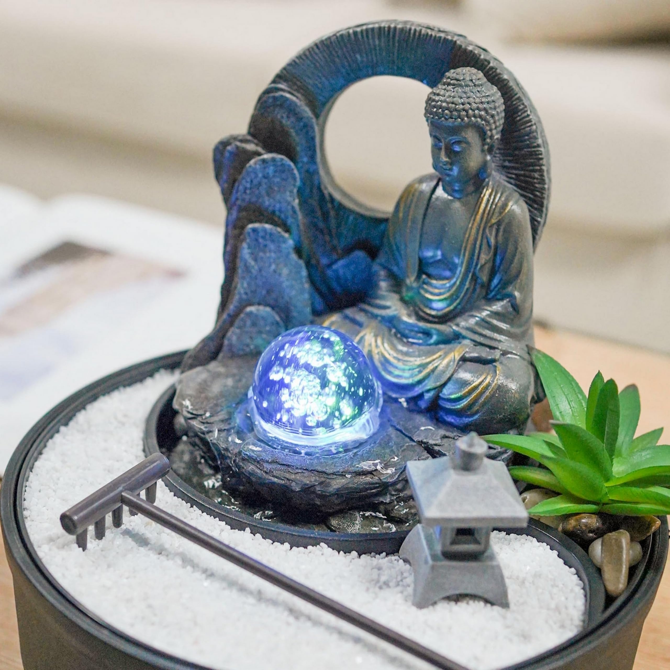 Fontaine d'Intérieur Jardin Zen Sumana Zen’Light Lumière LED Coloré Circuit fermé H21 cm