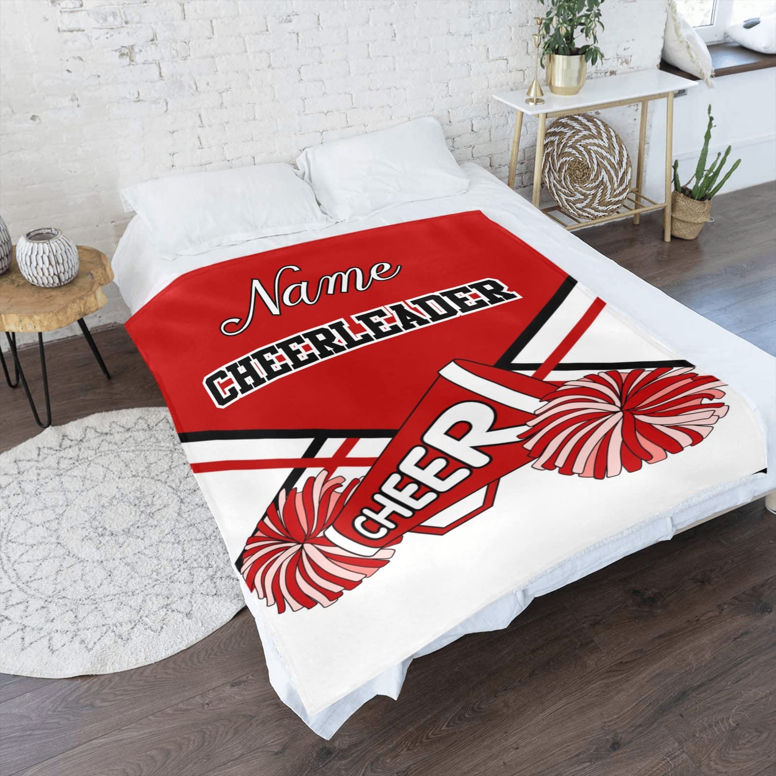 CUXWEOT Cheerleader Red White & Black Personalized Baby Blanket with Name Soft Throw Fleece Blankets for Girls Boys Newborn Infants Kids Shower Birthday Gift 40X50 inch