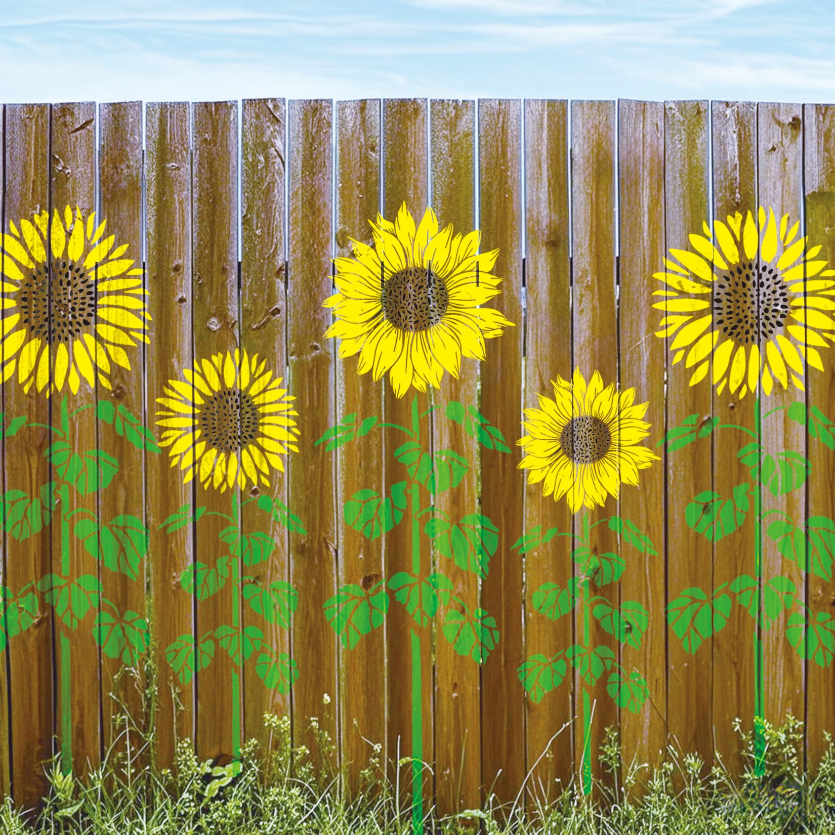 14 Inch Large Sunflower Fence Stencil for Painting on Wood Reusable Blooming Flower Stencils Kit Garden Fence Flower Templates for Mural Walls Crafts