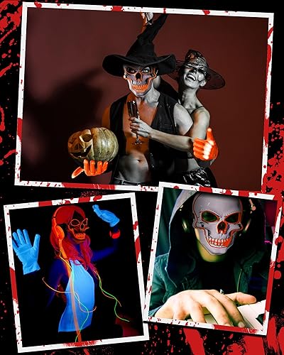 Miniatura 6 de Sumind Máscara de Halloween LED de esqueleto, máscara de hacker de la purga, máscara de miedo que brilla en la oscuridad, máscara para fiesta de