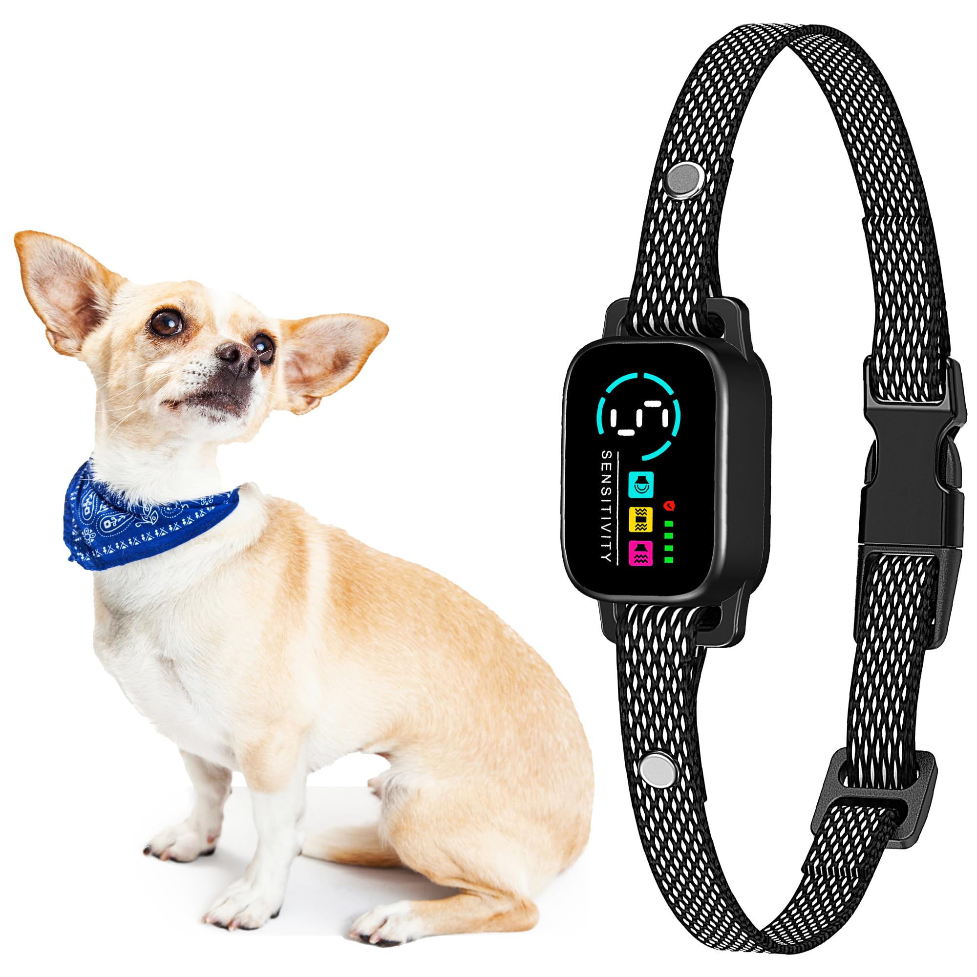 Small Dog Bark Collar, Training Device for Dogs 5-15 lbs (Black)