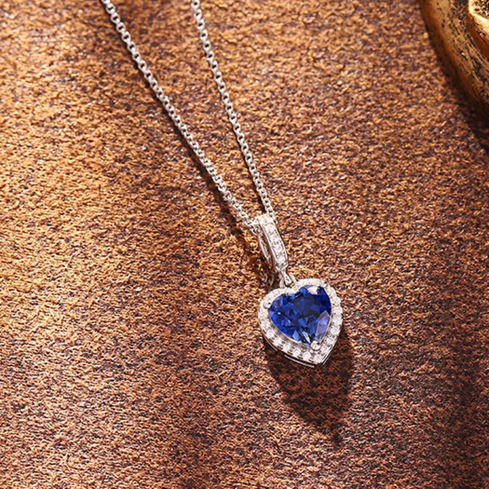 Kettenanhänger L Gold Luxuriöser Herz-Labor-Saphir 1,85 ct mit Moissanit, Kette 333 Gold für Sie| 9K 14K 18K Weißgold | Trendiger Modeschmuck für Vatertag