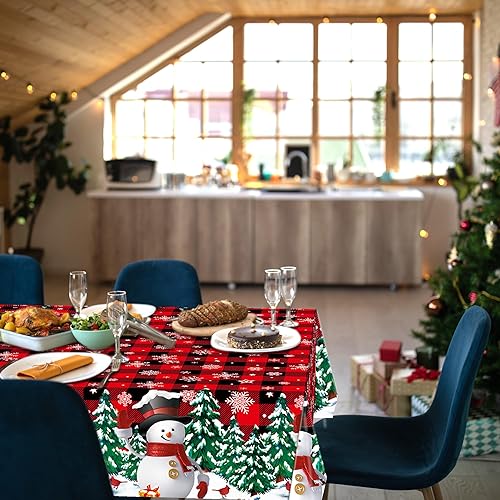 Miniatura 5 de 2 manteles de plástico desechables de Navidad con diseño de muñeco de nieve, mantel rectangular de Navidad con diseño de copo de nieve y búfalo