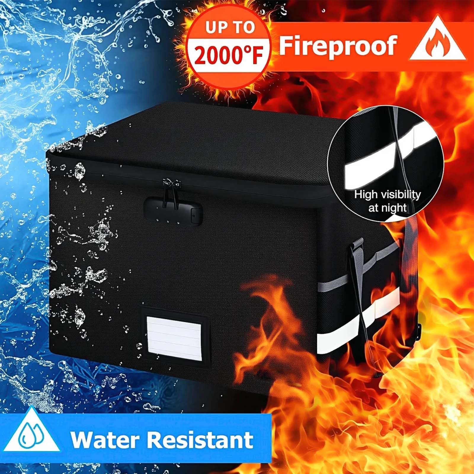 Feuerfeste Dokumentenbox, Wasserfeste Dokumententasche, Dokumentenkassette Feuerfest Wasserdicht, Dokumenten Organizer Box, Aktenaufbewahrungsbox mit Schloss, Dokumentenaufbewahrung, Schwarz