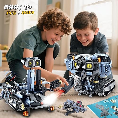 Miniatura 7 de Juego de construcción de robot de ojos LED intercambiables, 5 en 1, control remoto y controlado por aplicación, bloques de construcción robóticos RC