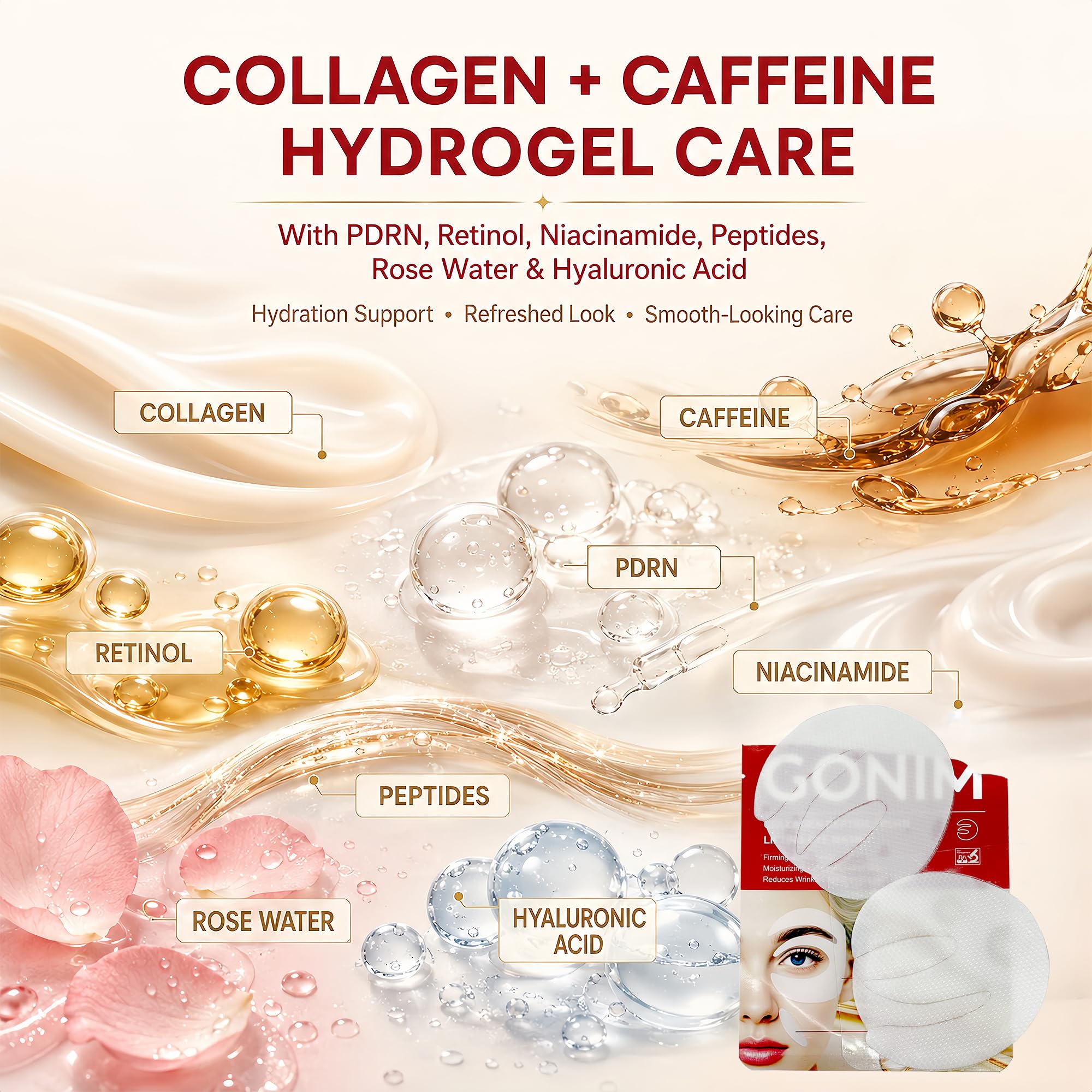 GONIM Hydrogel Under Eye Patches with Collagen, Caffeine and Eye Serum