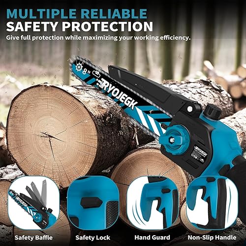 Miniatura 6 de RYOJEGK Mini motosierra inalámbrica de 8 y 6 pulgadas, 2 × 4.0 Ah de instalación sin herramientas, pequeña motosierra sin escobillas con 4 guías y