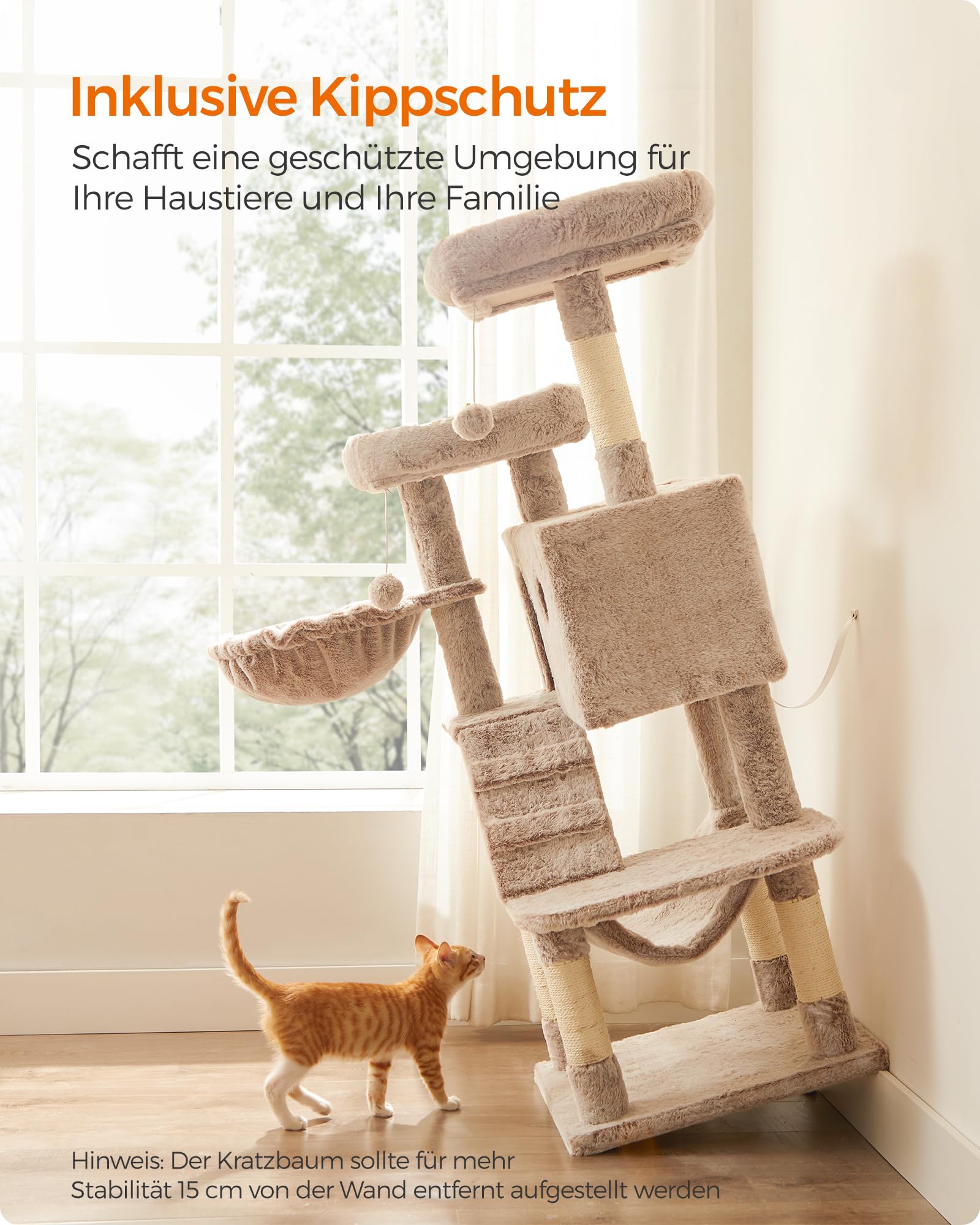 Feandrea Kratzbaum groß, Katzenbaum mit weichem Bezug, für große Katzen, Ombré-Braun-Weiß PCT162M01