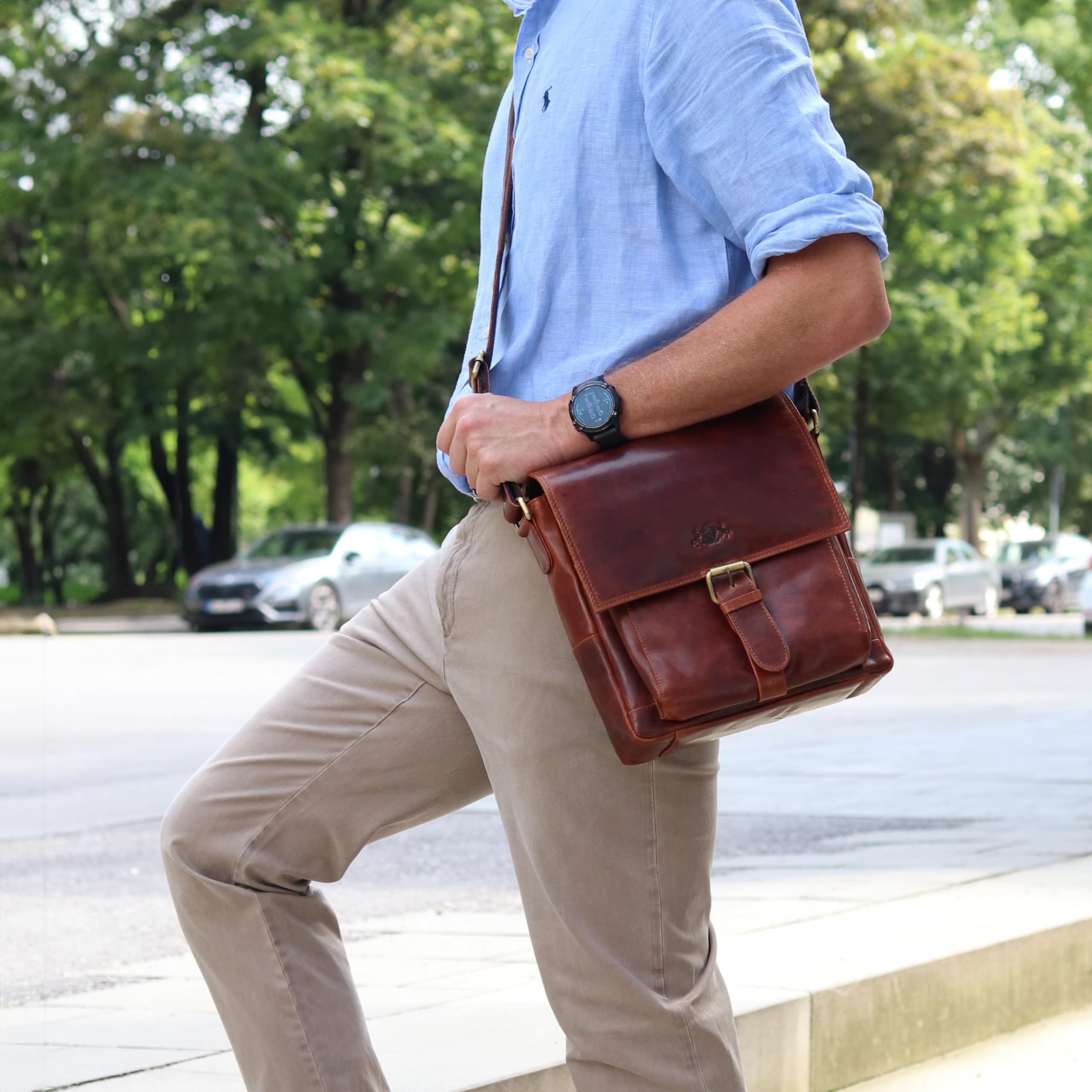 SID & VAIN® borsello a tracolla vera pelle NICO Borsa messenger borsa a spalla uomo marrone prodotto artigianale