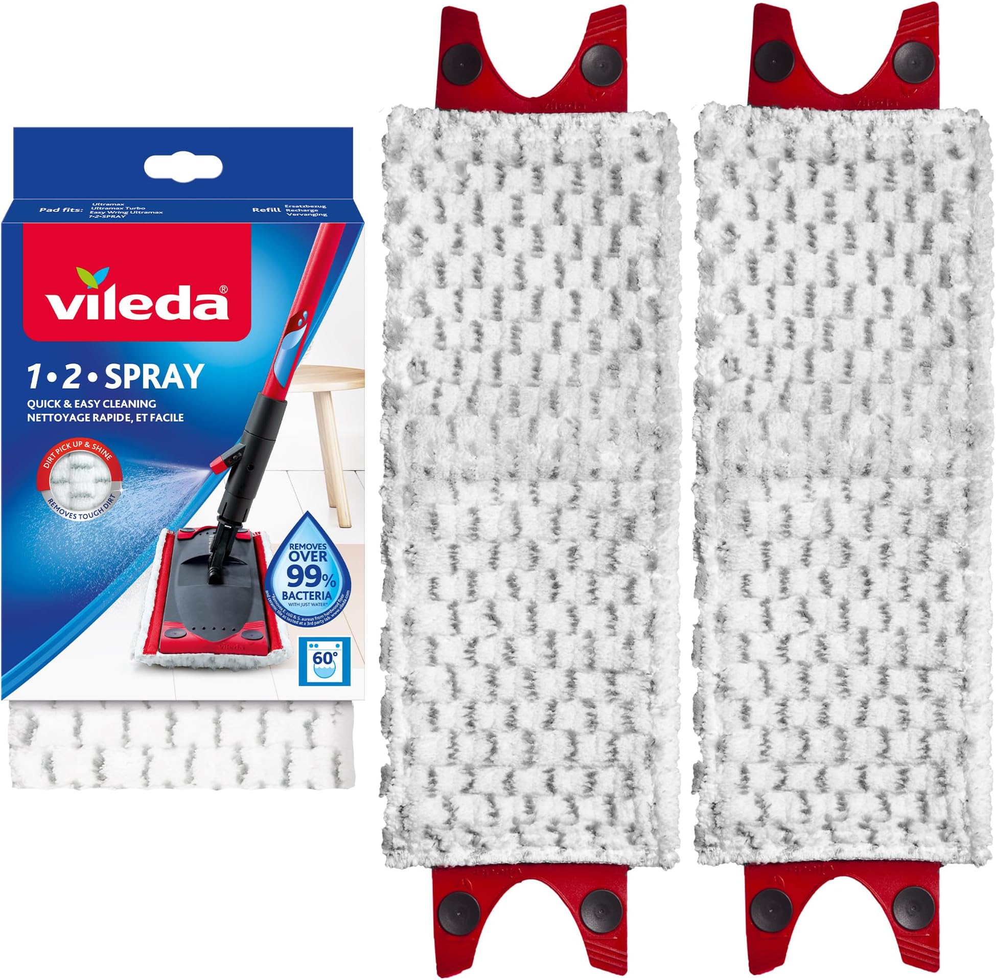 Vileda UltraMax/1-2 Spray Replacement Microfibre Pads, Pack of 2