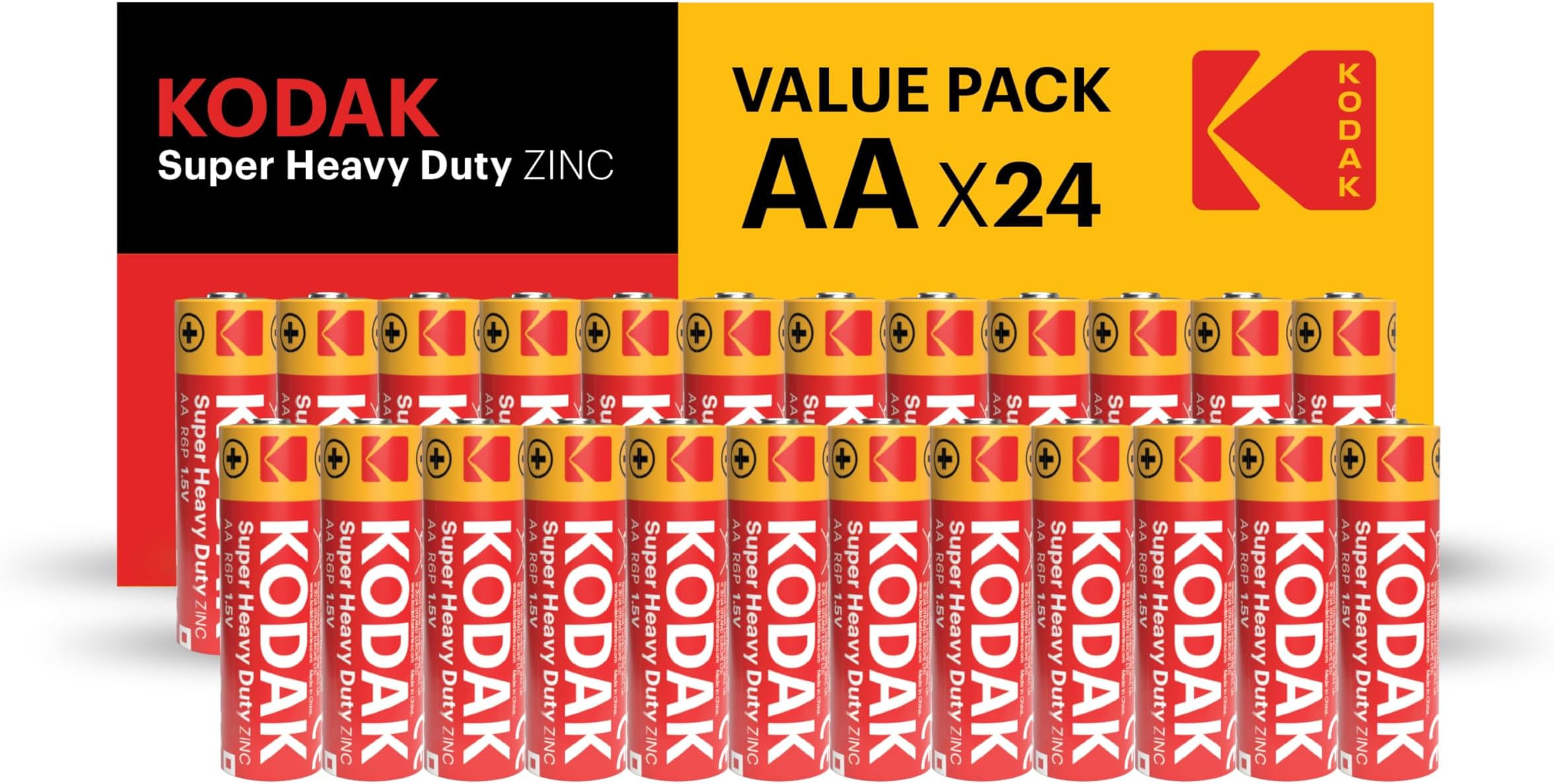 Super Heavy Duty 24-Pack AA Batteries, Double A Battery Pack, Carbon Zinc 1.5V, 3-Year Shelf Life, Disposable Household Batteries for Low-Drain Devices, R6P, Blister Packed (24 Count)