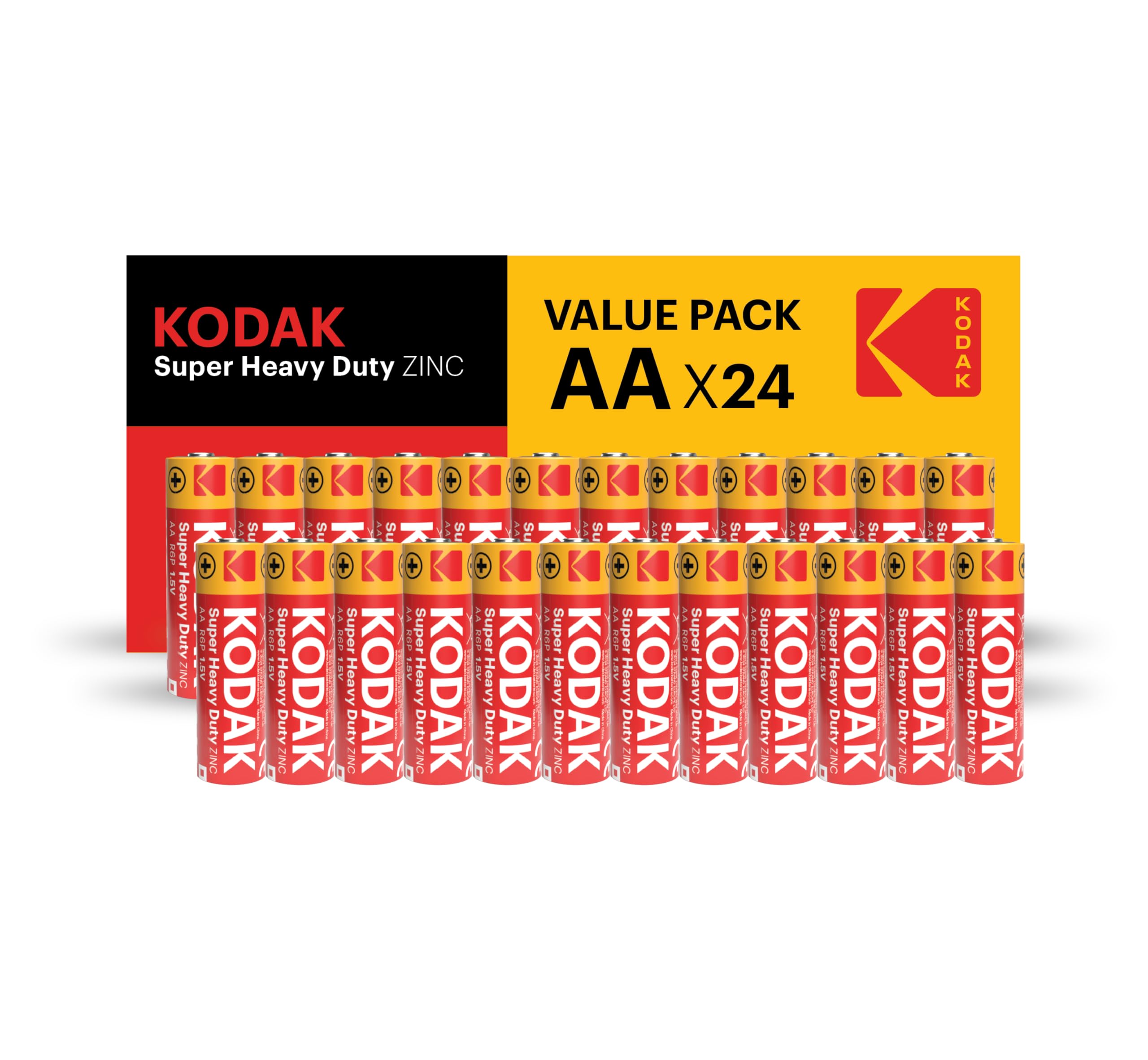 KODAK Super Heavy Duty | AA Batteries | Double A | Disposable Household | Carbon Zinc | 1.5V | 24 Value Pack