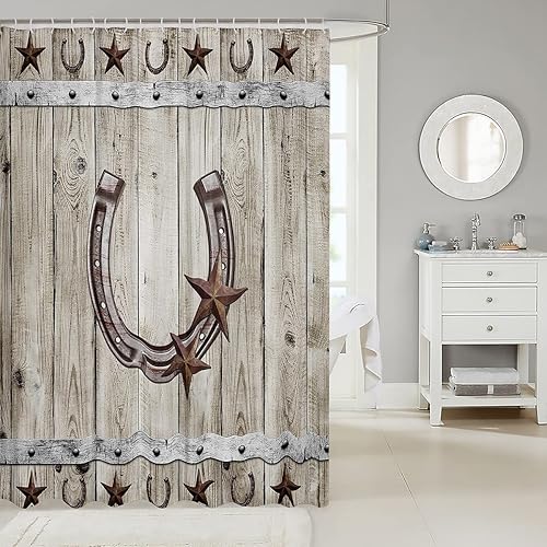 Miniatura 2 de Western Texas - Cortina de baño de 72 pulgadas de ancho x 72 pulgadas de largo, cortina de ducha rústica con estrellas de granja de herradura,